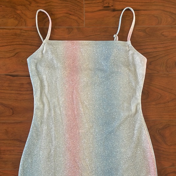 Jump Apparel Pastel Colored Spaghetti Strap Glitter Sparkly Mini Dress - Picture 2 of 10
